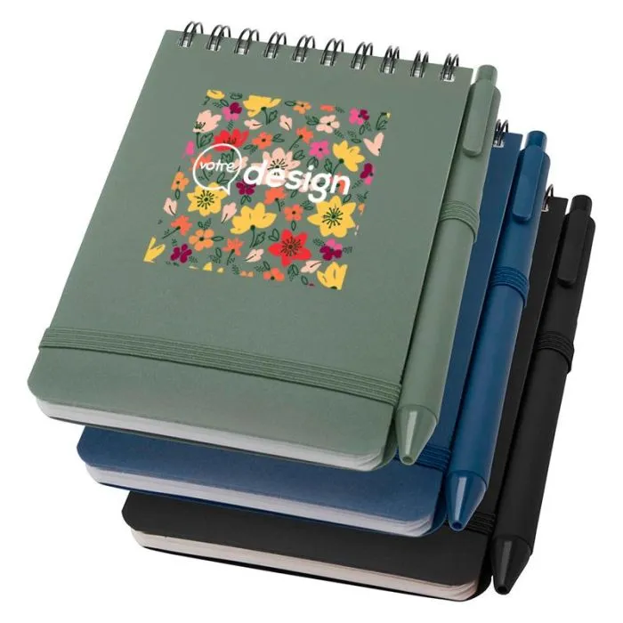 Carnet A6 personnalisé en plastique océanique recyclé avec stylo assorti-Thalaasa