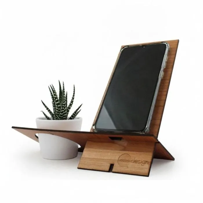 Supporto per cellulare in legno personalizzato con una piantina