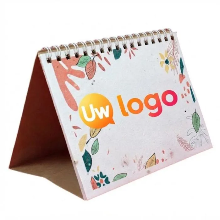 Reclamekalender op schildersezel van papier met zaadjes