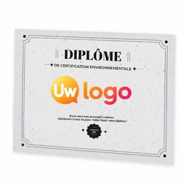 Aanpasbaar diploma op A4-formaat, van zaadpapier