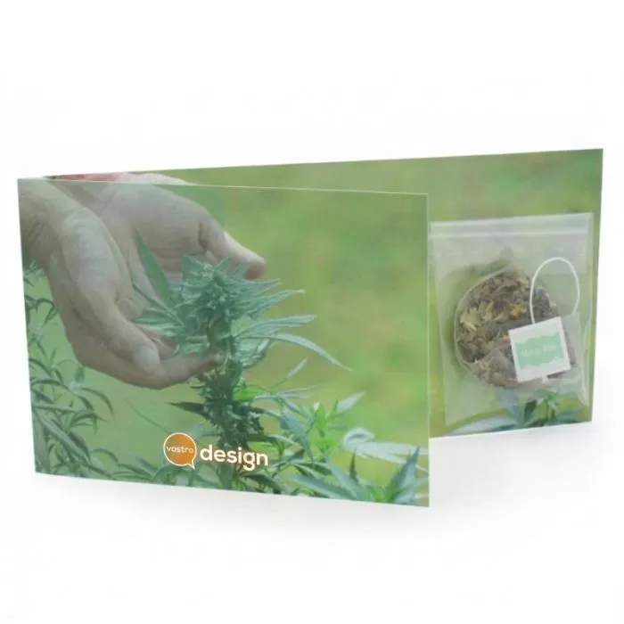 Bustina personalizzata per infuso al CBD – 2 g biologici, 350x100 mm, bustina compostabile