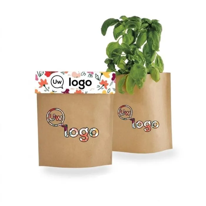 Kleine reclamepot van kraftpapier met pop-up-effect
