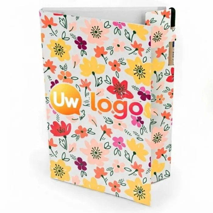 Reclamedagboek in natuurthema met potlood met zaadjes