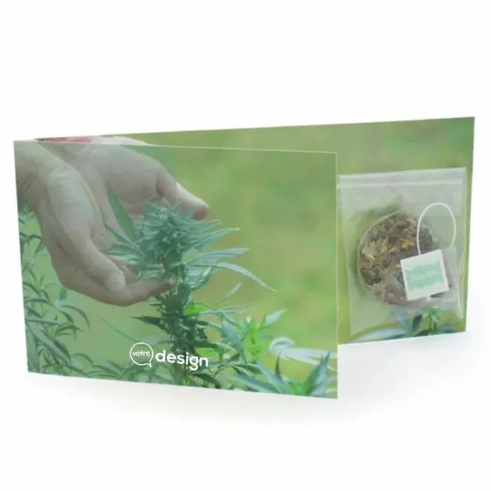 Carte Infusion CBD personnalisée – 2 g bio, 350x100 mm, infusette compostable