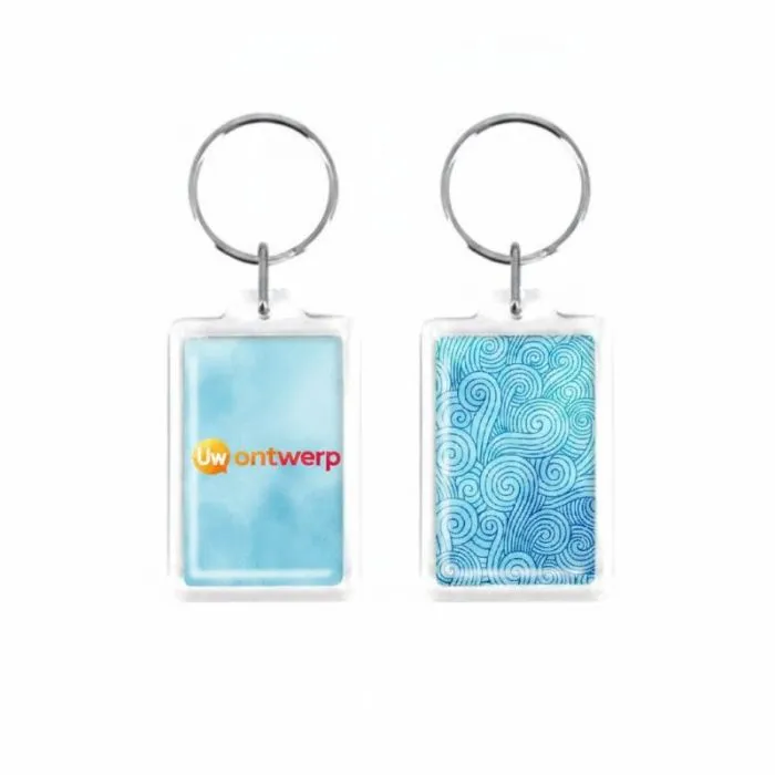 Rechthoekige acryl sleutelhanger voor reclamedoeleinden - 40x25 mm