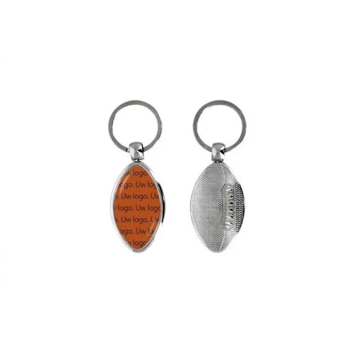 Gepersonaliseerde metalen sleutelhanger in de vorm van een rugbybal - 30 mm