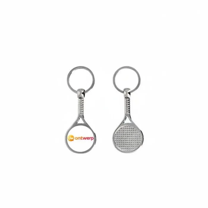 Metalen sleutelhanger in de vorm van een tennisracket – 25 mm
