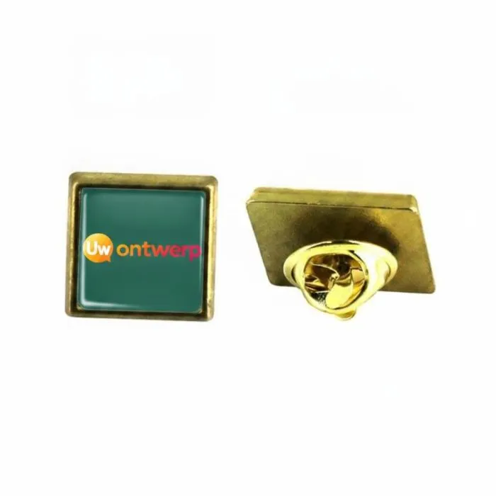 Vierkante reclame-pin met vlinderclip