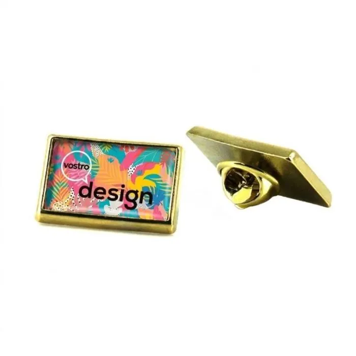 Spilla personalizzata rettangolare con chiusura a farfalla 24x16 mm
