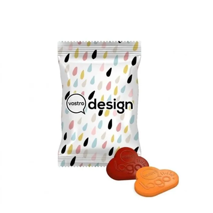 Bustina opaca da 10 g di mini gommose alla frutta personalizzate al 100%