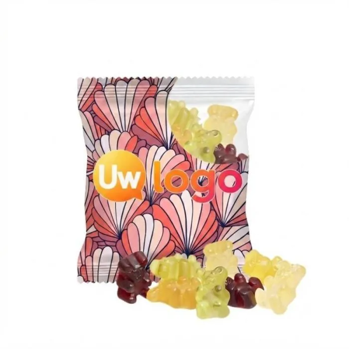 Beertjes met vruchtensap in doorzichtige reclamezakjes van 15 g