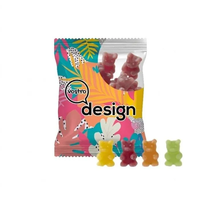 Confezione di caramelle personalizzate Oursons-Tisane® in bustina trasparente da 20 g
