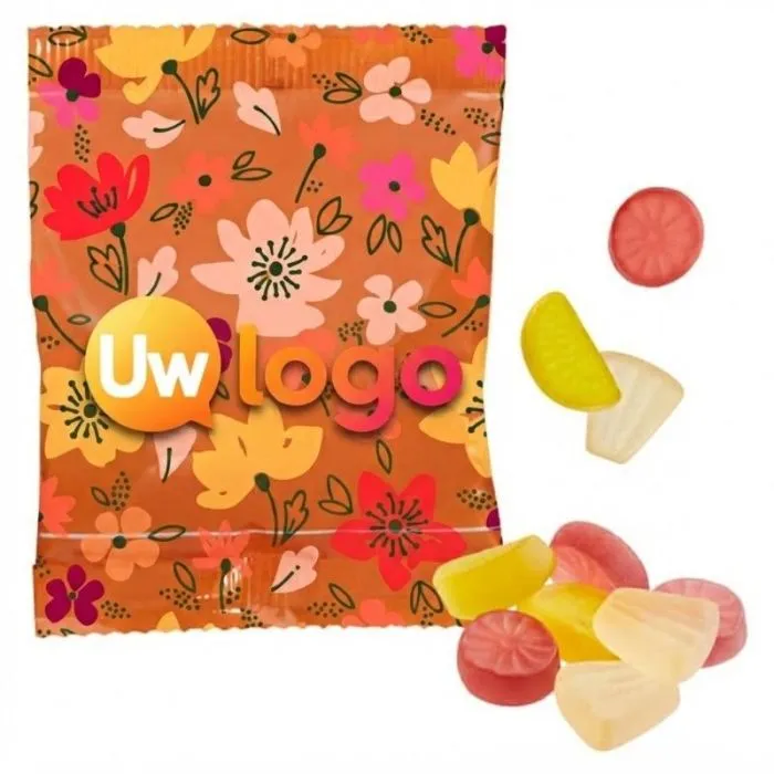 VEGAN-gomballen met exotische fruitsmaken, ondoorzichtige promotieverpakking, 20 g