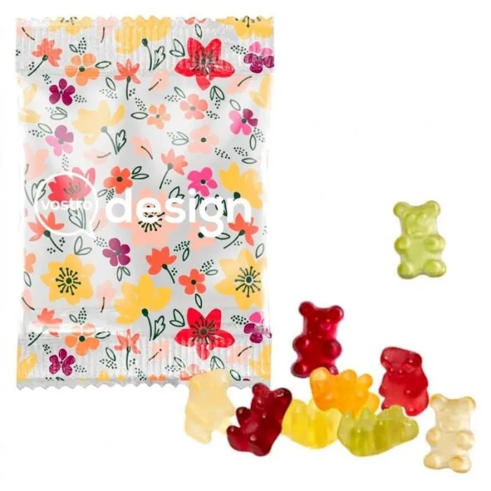 Bustina da 10 g personalizzata, opaca, con caramelle a forma di orsetti Smart's vegane