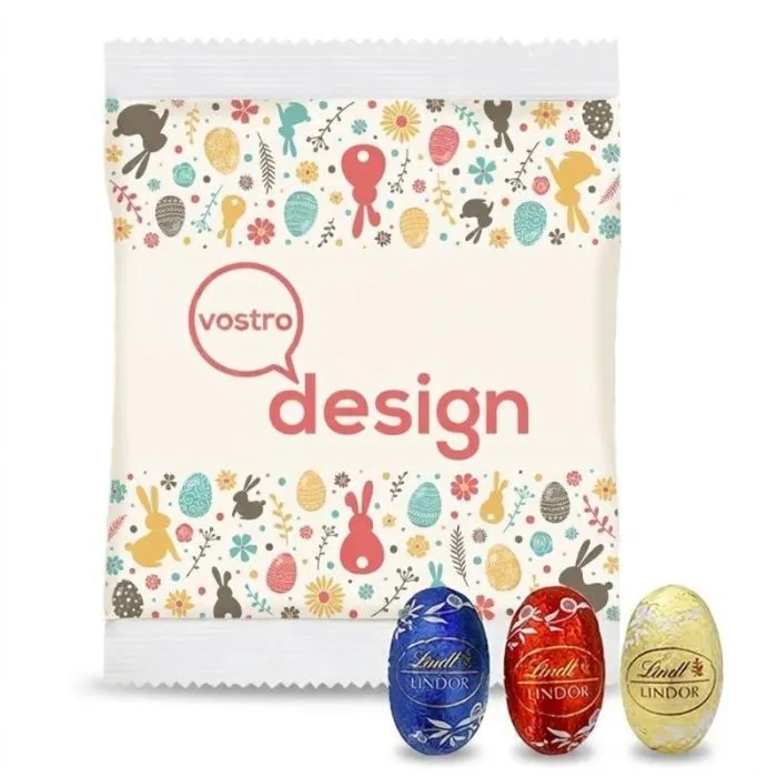 3 uova Lindor mini in un sacchetto di carta personalizzato