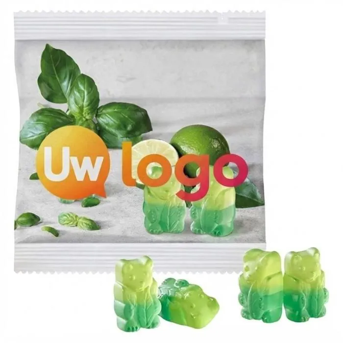 Veganistische beertjes in een personaliseerbare, composteerbare zak