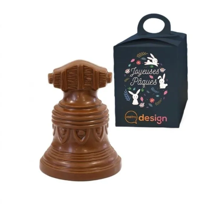 Campanella di Pasqua al cioccolato da 80 g nella sua confezione “Pré personnalisée ®Le petit carré”
