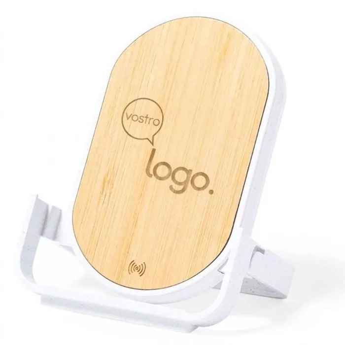 Caricabatterie wireless in bambù da 10 W con supporto personalizzabile – BUISSON