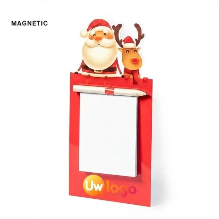 Gepersonaliseerd notitieblok met magneet in kerstdesign, inclusief potlood - Larry