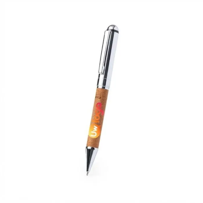 Verchroomde metalen pen met gerecycled leer, personaliseerbaar - RAYULK