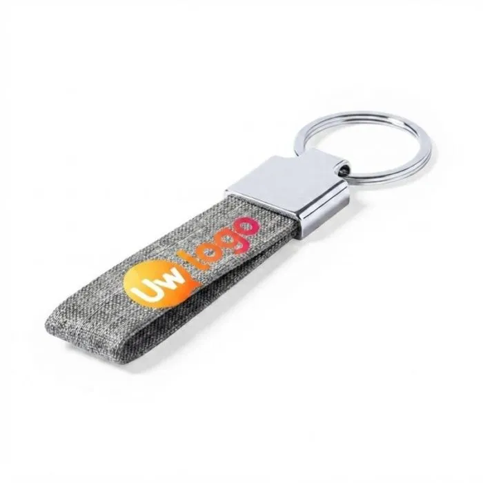 Personaliseerbare sleutelhanger van RPET met gekleurd lint – Branis