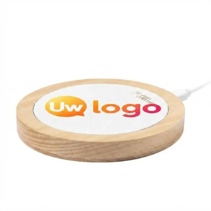 Draadloze oplader van 15 W met reclame-opdruk, gemaakt van hennep en natuurlijk hout - Kuzgal