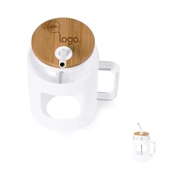 Bicchiere personalizzabile con coperchio in bambù e cannuccia - Pot Jacin