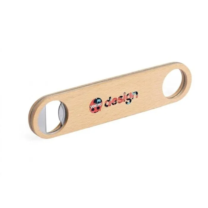 Apribottiglie in legno di faggio lucido con logo aziendale - Ferdy