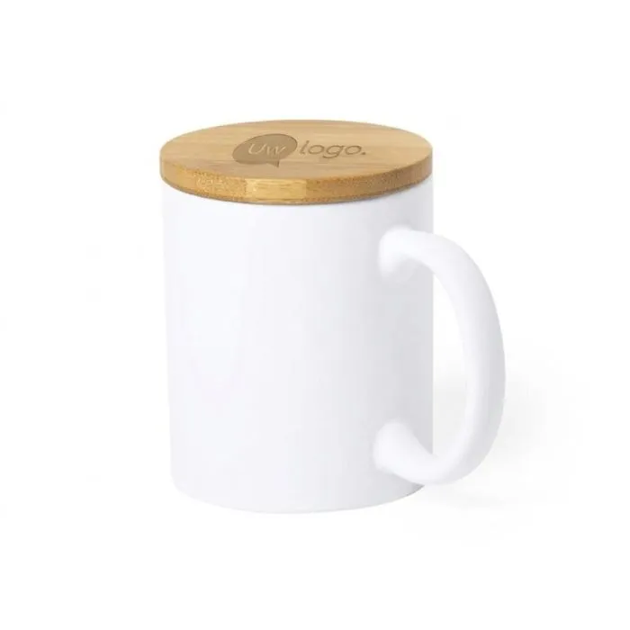 Promotionele keramische mok met bamboe deksel, 370 ml - Yotel