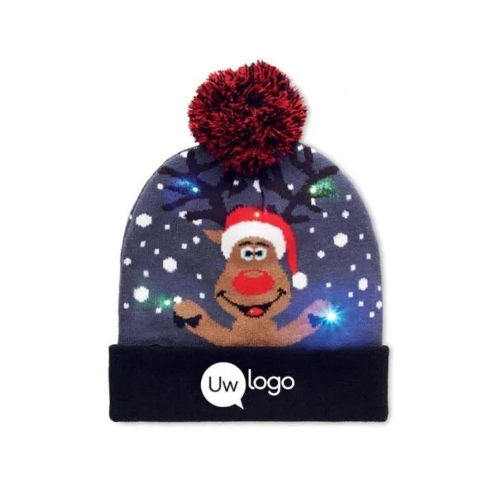 Gebreide kerstmuts met gepersonaliseerde LED’s van SHIMAS LIGHT