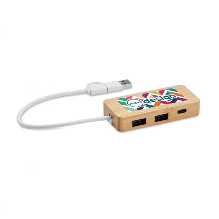 Hub pubblicitario USB a 3 porte in bambù - HUBBAM