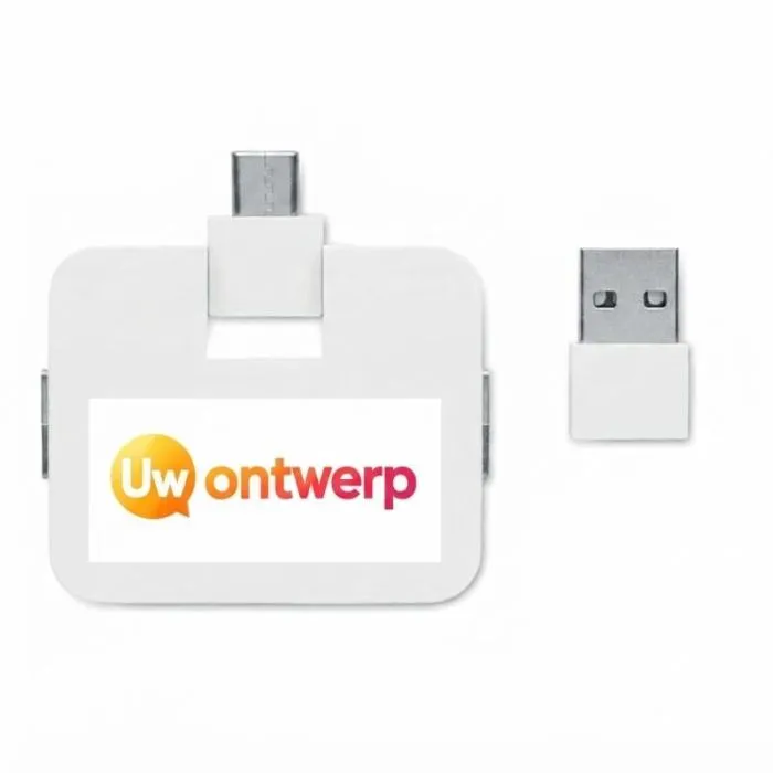 Promotionele USB-hub met 4 poorten en kabel van 20 cm SQUARE-C