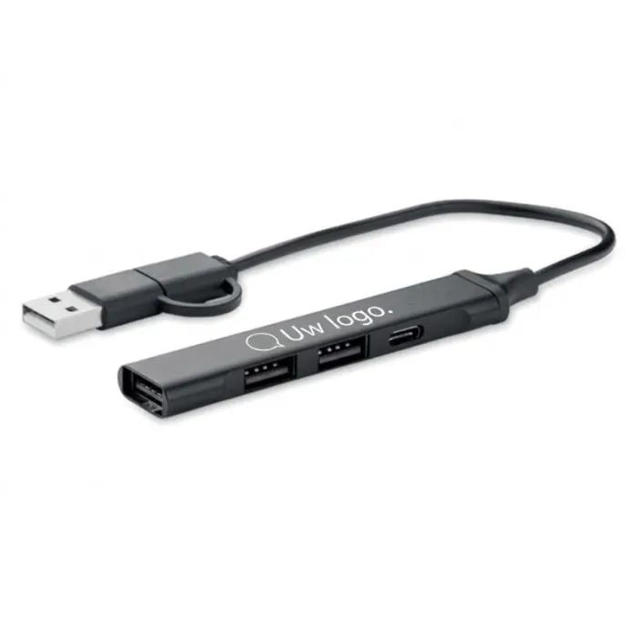 Promotionele USB-hub met 4 poorten, 19 cm - CURRENT