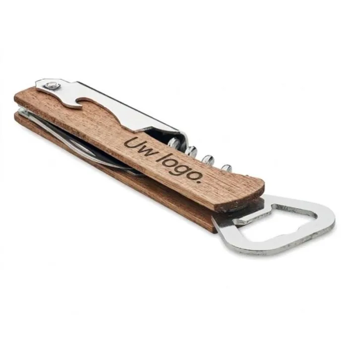 3-in-1-flesopener van acaciahout met reclameopdruk - WOOL