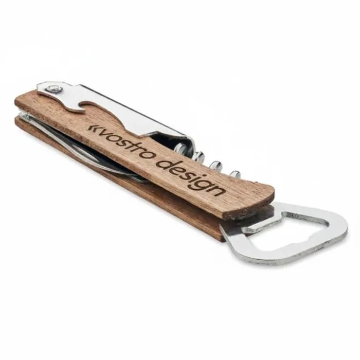 Apribottiglie promozionale in legno di acacia 3 in 1 - WOOL