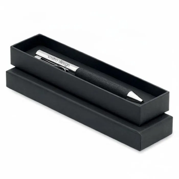 Penna a sfera twist personalizzata in metallo e RPET con confezione regalo