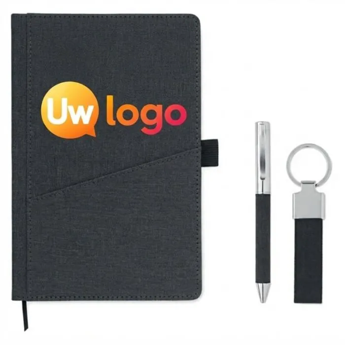 Cadeauset van 3 stuks van polyester met reclame-balpen - SCRIBI 4