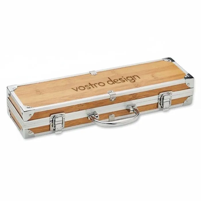 Set barbecue personalizzato con 3 utensili in acciaio e legno - TOOLDERA