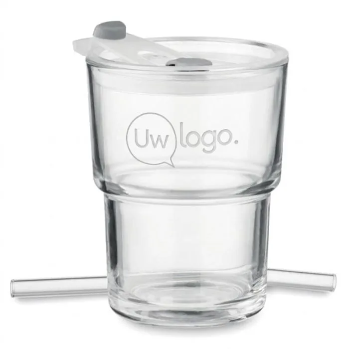 Glasbeker met rietje, 400 ml, personaliseerbaar - SIP