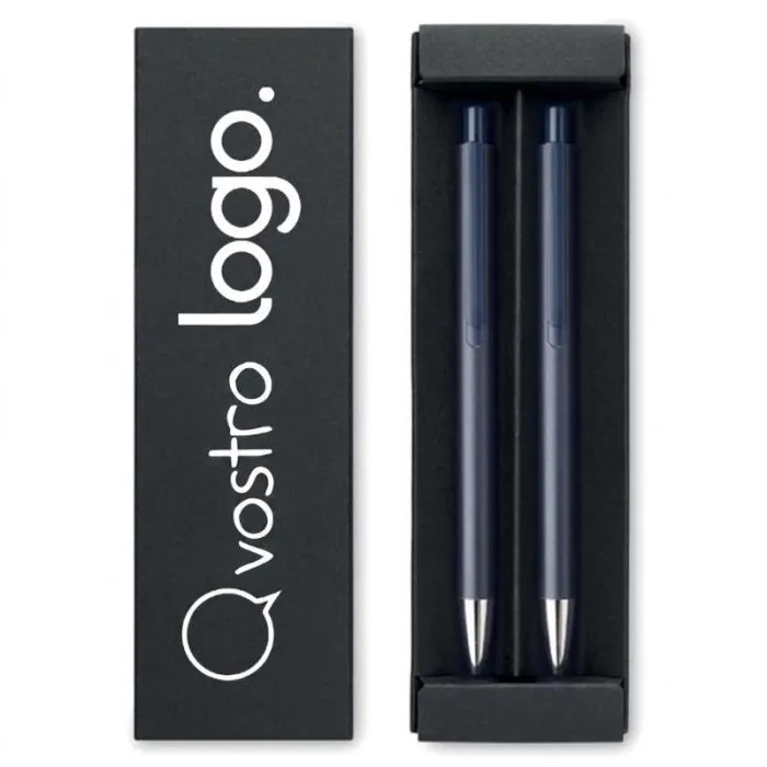 Set di penne personalizzato in alluminio riciclato con astuccio in carta riciclata