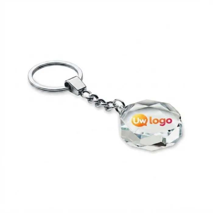 Personaliseerbare sleutelhanger van afgeschuind rond glas met geschenkdoosje - ROUNDWARD