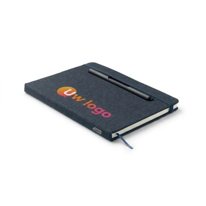 Personaliseerbaar A5-notitieboekje van RPET met geïntegreerde telefoonhouder en pen - RINBOOK