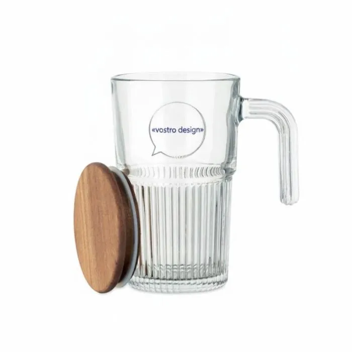 Tazza promozionale in vetro con coperchio in legno di acacia - VITRIO JAR