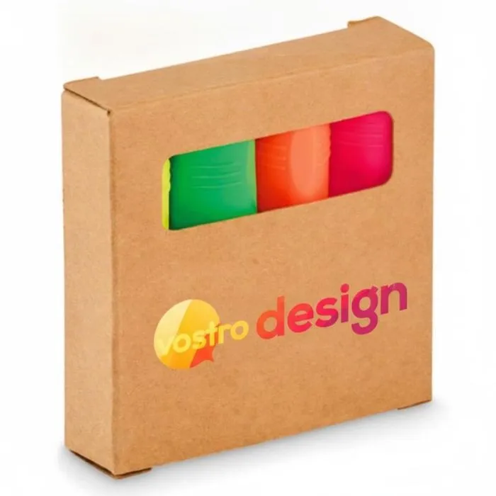 Set di evidenziatori a 4 colori in confezione kraft personalizzabile - HIGH4