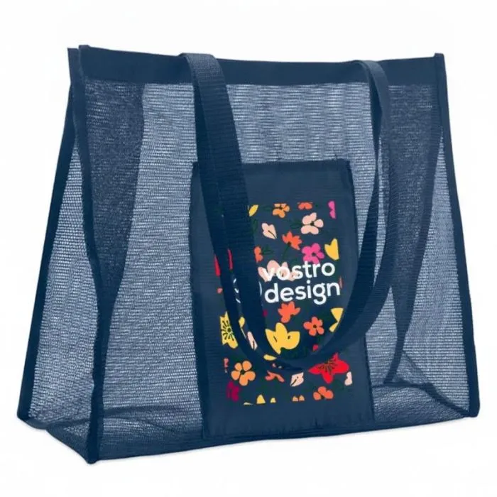 Borsa shopping in maglia RPET da 20 litri con tasca frontale personalizzabile - LIMP