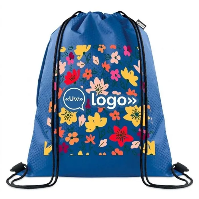 RPET 420D-tas met trekkoord en personaliseerbaar vak met ritssluiting - DAYKIT