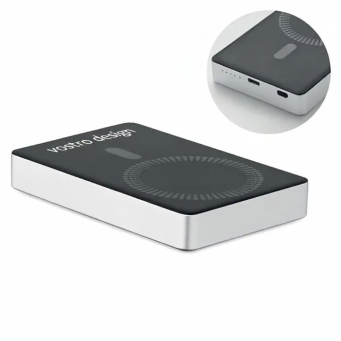 Powerbank promozionale da 10000mAh con ricarica wireless da 15W in alluminio - POWERMAG