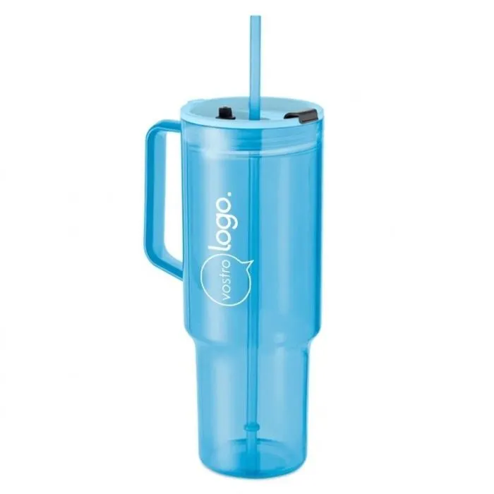 Bicchiere da 1200 ml in plastica riciclata con cannuccia personalizzabile