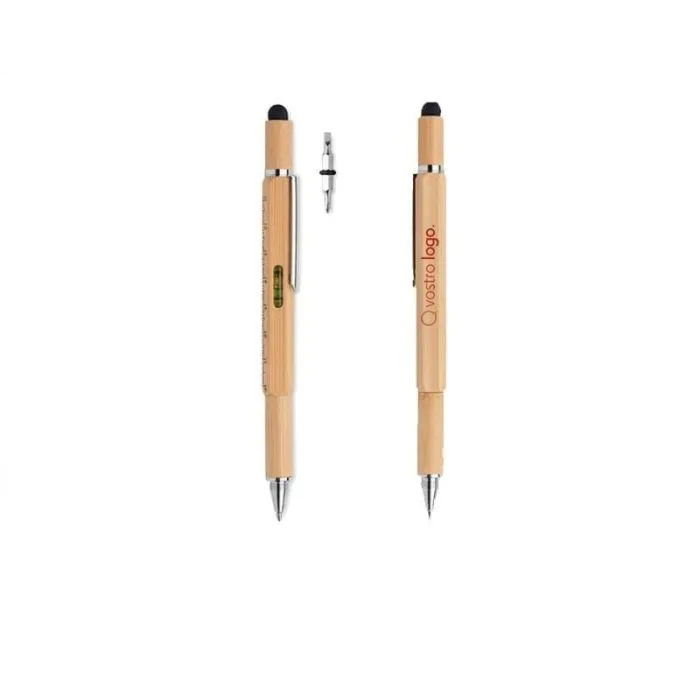 Penna promozionale con livella a bolla in bambù TOOLBAM