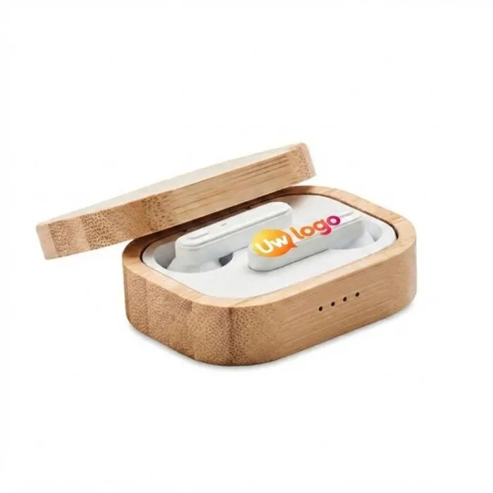 TWS-oordopjes  met bamboe-opbergdoosje als relatiegeschenk - JAZZ BAMBOO